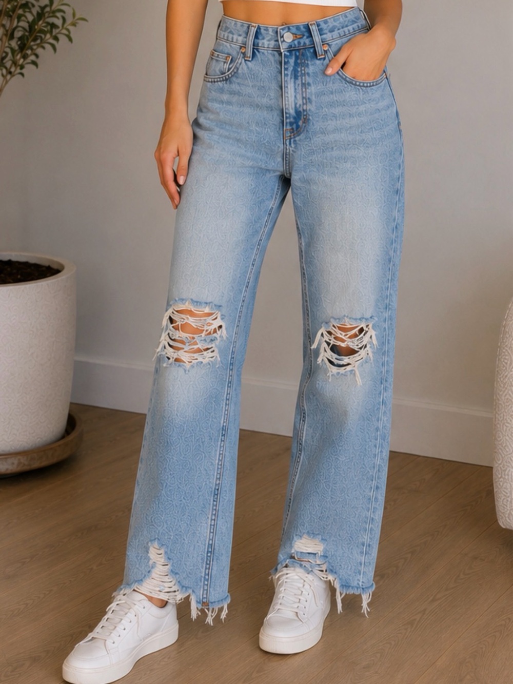 BDG Light Blue Distressed Straight Leg Jeans
